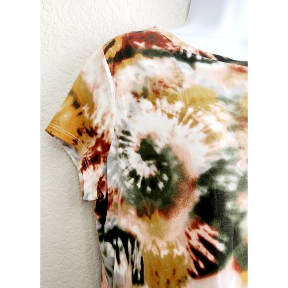 Simply Vera Brown Green Tie Dye Pleated Layered Hem Top Large Lightweight Soft - Picture 3 of 6